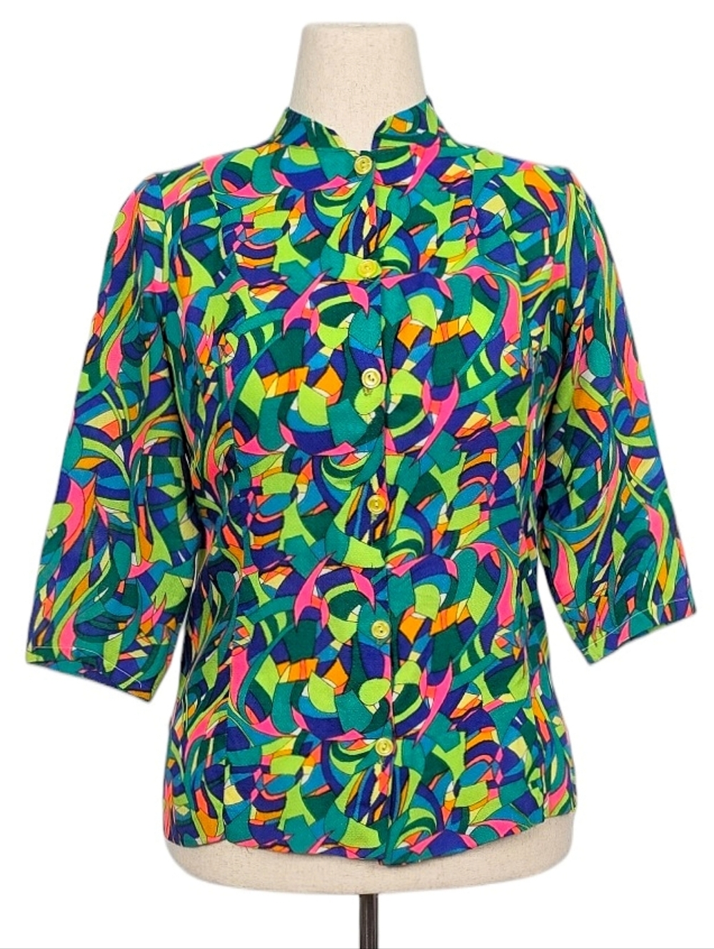 1960s Vintage Shirt Button Down 60s Blouse Medium Size M Sears Neon Psychedelic